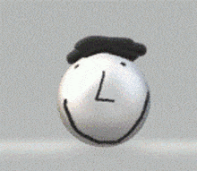 a white ball with a black hat on it that says hello what app