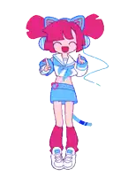 a drawing of a girl with headphones and a cat tail sleeping