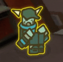 a cartoon character with a hat and scarf is glowing in the dark .