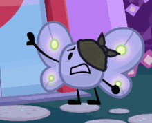 a cartoon character with a butterfly wing and a leaf on its head