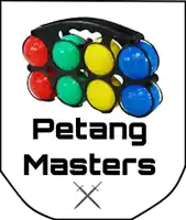 a logo for petang masters with a bunch of balls on it