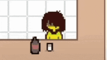 a pixel art drawing of a person standing in front of a mirror .