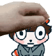 a cartoon character is being pummeled by a hand .