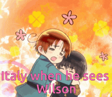 a picture of two anime characters with the words italy when he sees wilson below them