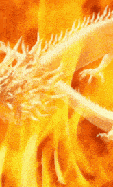 a dragon 's tail is surrounded by flames in a painting