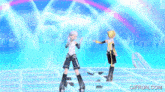 a gif from gifrun.com shows a couple of anime characters dancing