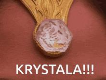 a necklace with a pink stone and the words krystala !!!
