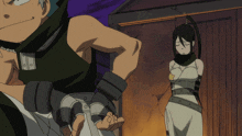 a man and a woman are standing next to each other in a cartoon scene