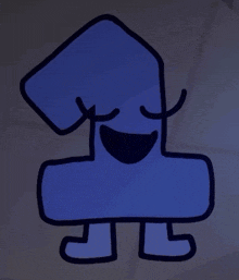a drawing of a blue cartoon character with a big smile