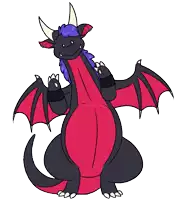 a cartoon drawing of a red and black dragon with wings