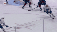 a hockey game is being played in front of a banner that says southwest