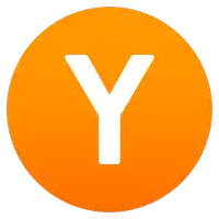 an orange circle with a white letter y in it