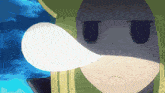 a close up of a person 's face with a white object coming out of it