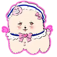 a drawing of a dog wearing a pink bow and a hat