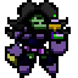 a pixel art of a person holding a sword and a shield .