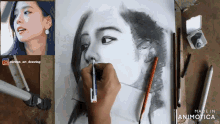 a drawing of a woman 's face is made in animoto