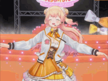a girl is dancing in front of a sign that says 2nd anniver 3d live