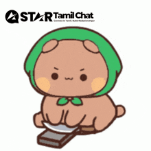 a cartoon of a bear with a green head scarf and the words star tamil chat on the bottom