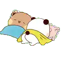 a cartoon panda bear is sleeping on a bed with a pillow .
