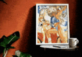 a framed painting of a woman riding a horse is hanging on a wall