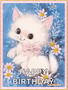 happy birthday kitty sparkles cat flowers