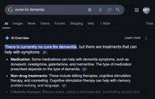 a google search for cures for dementia shows that there are treatments that can help with symptoms
