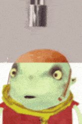 a close up of a cartoon character 's face with a red hat