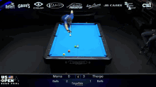 a pool table with the us open bank pool championship written on the bottom