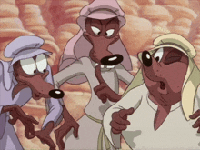 three cartoon characters are standing next to each other and one is pointing at something