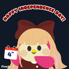 an illustration of a girl holding a calendar that says happy independence day