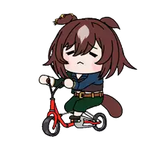 a cartoon character is riding a red scooter