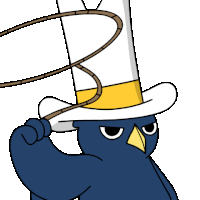 a cartoon bird wearing a top hat and holding a whip