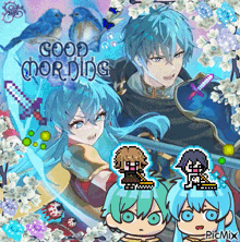 a picture of a boy and a girl with the words good morning written on it