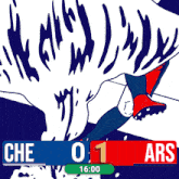 a soccer game between che and ars with a score of 0 to 1