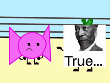 a picture of a man with a green leaf on his head next to a picture of a pink candy with a sad face