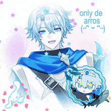 a picture of a boy with the words only de arros on the bottom right