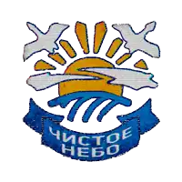 a logo with a blue ribbon that says " чистое небо " on it