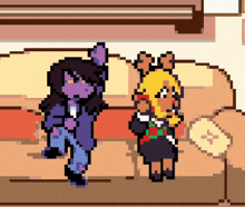 a pixel art drawing of two girls standing next to each other