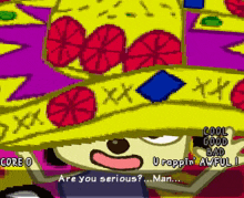 a cartoon character with a crown on his head says are you serious man