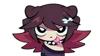 a cartoon drawing of a girl with purple hair and spikes on her neck