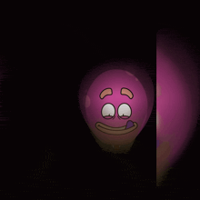 a collage of cartoon characters including a boy and a purple balloon with a sad face