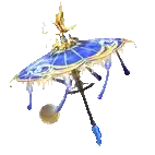 a blue and gold umbrella with an eagle on top of it .