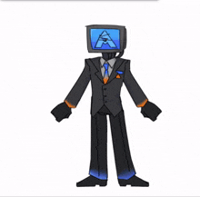 a cartoon of a man with a tv on his head and a letter a in his chest