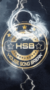 a logo for hsb house song break with a lightning bolt in the background