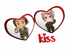 a couple of hearts with the word kiss on the bottom right