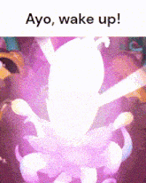 a picture of a cartoon character with the words ayo wake up below it