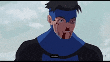 a cartoon of a man with blood on his face and the word hampai on the bottom