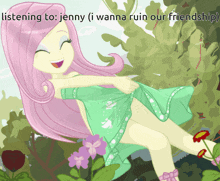 a cartoon drawing of a girl with the words listening to jenny i wanna ruin our friendship
