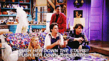 Push Her Down The Stairs Close Lost GIF - Push Her Down The Stairs Close Lost Friends GIFs