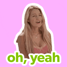 a sticker of a woman with the words oh yeah